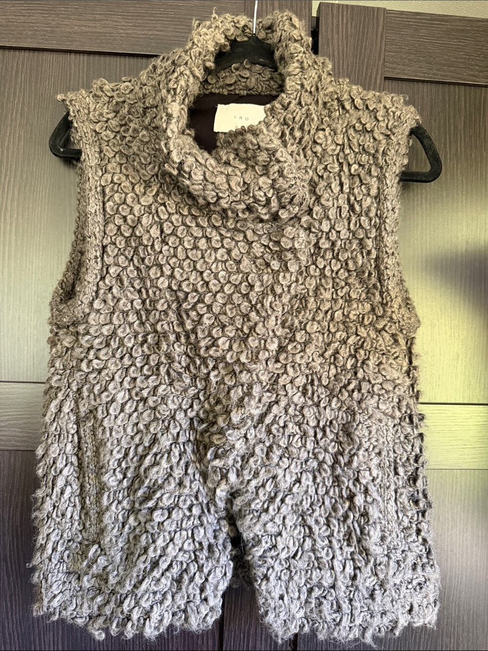 IRO Taupe Loop-Textured Sleeveless Turtleneck Sweater Vest